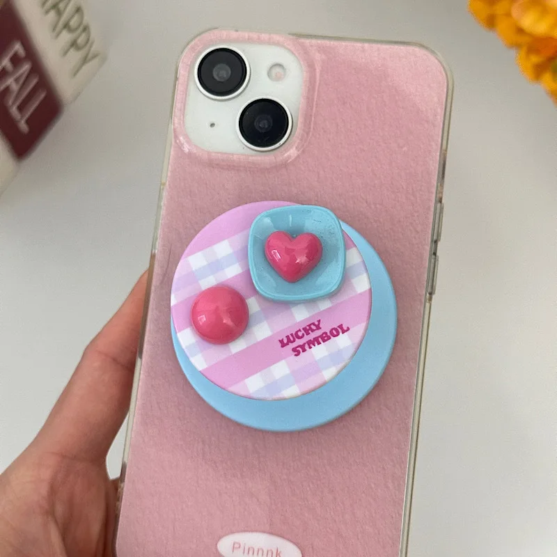 

Korean Simple Plaid Love Phone Holder Handmade DIY Magnetic Holder for iPhone MagSafe Mobile Phone Foldable Desktop Support Pad