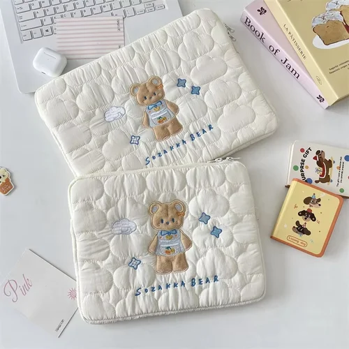 Imagen 1 del producto Bolsa suave para ordenador portátil con bordado de dibujos animados de nube para portátil de 13/14 pulgadas, bolsa de almacenamiento para tableta, accesorios de ordenador, suministros de oficina