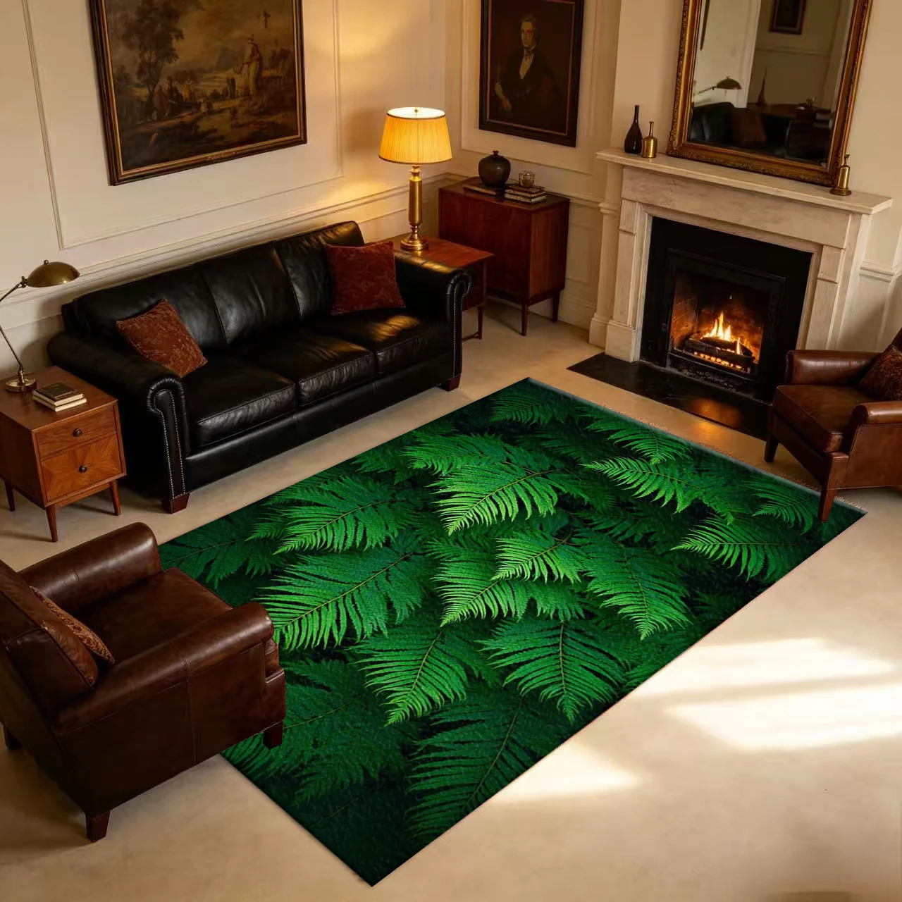 Dark Green Fern Leaves Tropical Foliage Natural Carpet Floor Non-Slip Mat