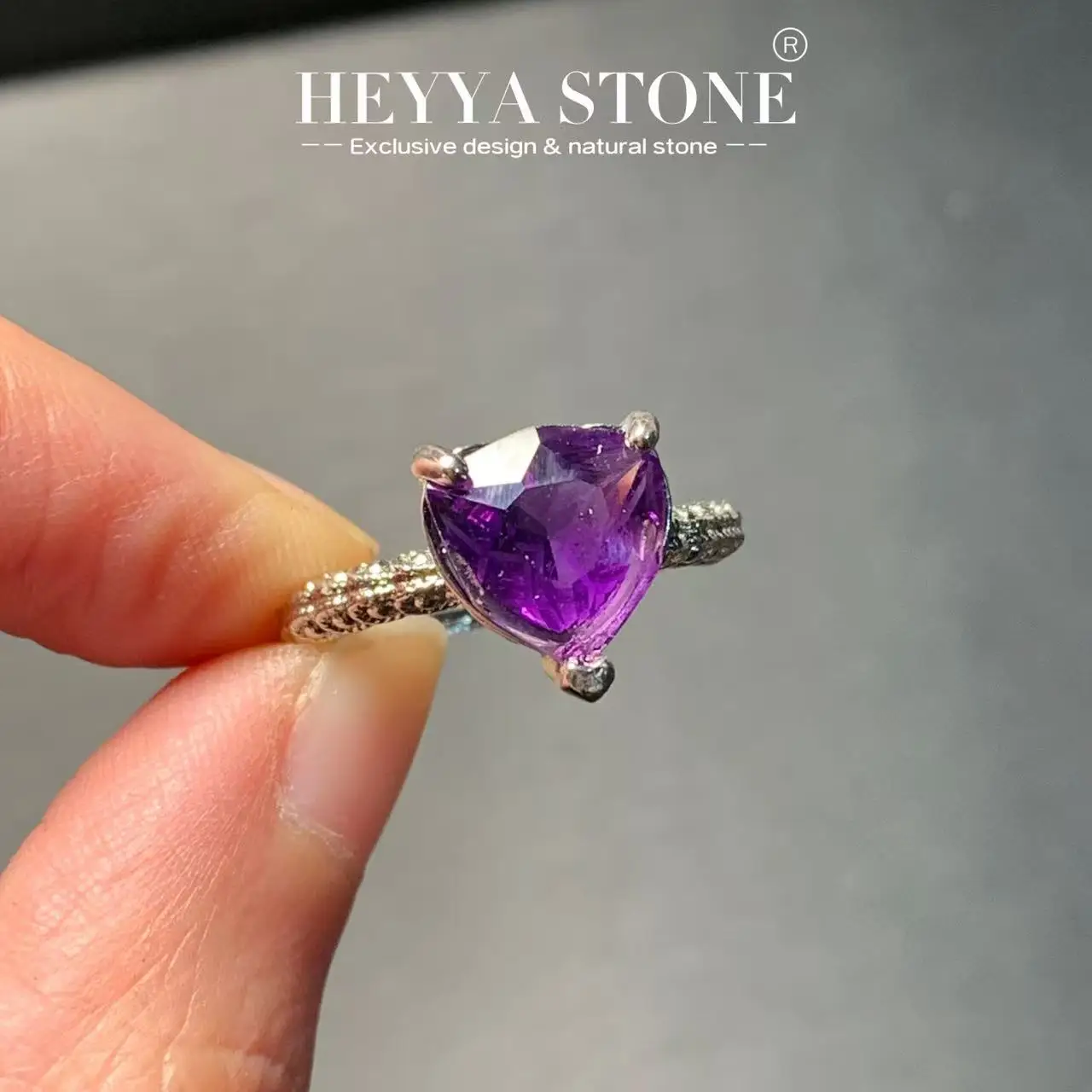 

Кольцо HEYYA STONE HEART с натуральным аметистом для женщин, простые ювелирные изделия, драгоценный камень, классический стиль
