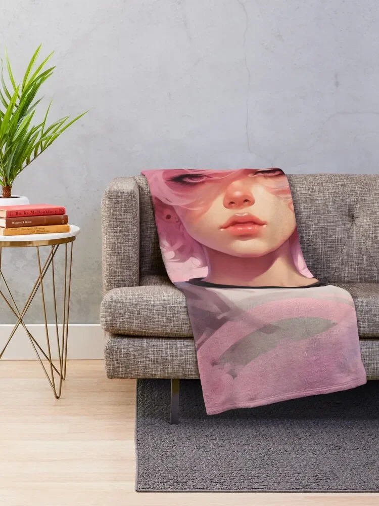 Femboy Pastelgoth Pink Boi Anime Character Throw Blanket Luxury Designer Decoratives Luxury Blankets