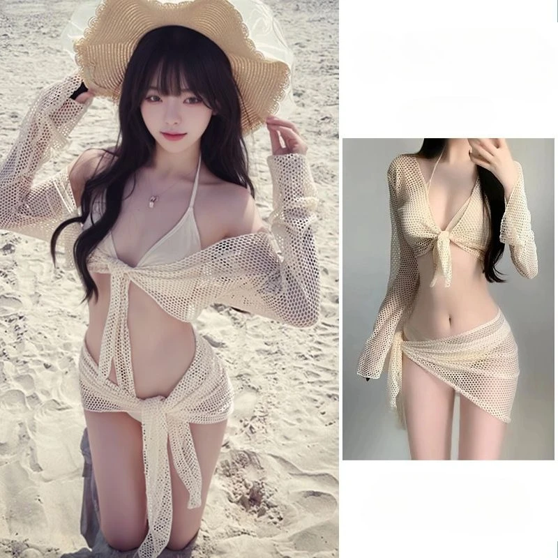 

Y2k Solid Color Beach Style Four-Piece Bikini Set Hot Girl Push-Up Bodycon Swimsuit Women Vacation Y2k Vintage Spring Summer