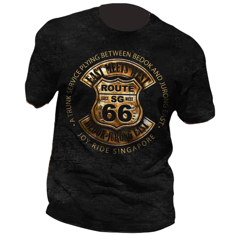 US Route 66 Printed New Men\'s Vintage T-Shirt European Size Hip-Hop Tops Tee Men Clothes Oversized T Shirt Daily Casual Clothing