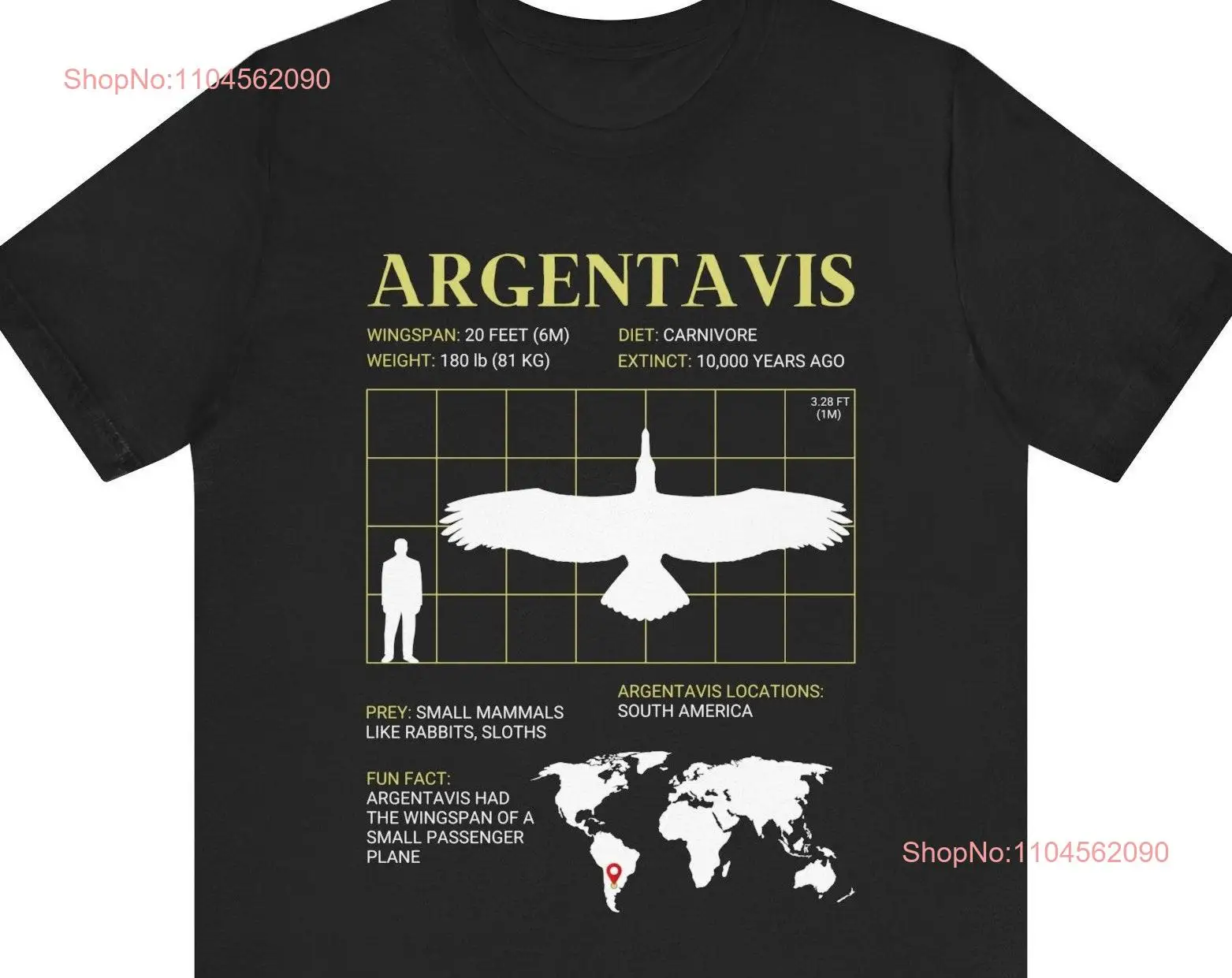 Argentavis Facts Extinct Prehistoric Giant Bird Eagle Paleontologist Animals T Shirt long or short sleeves