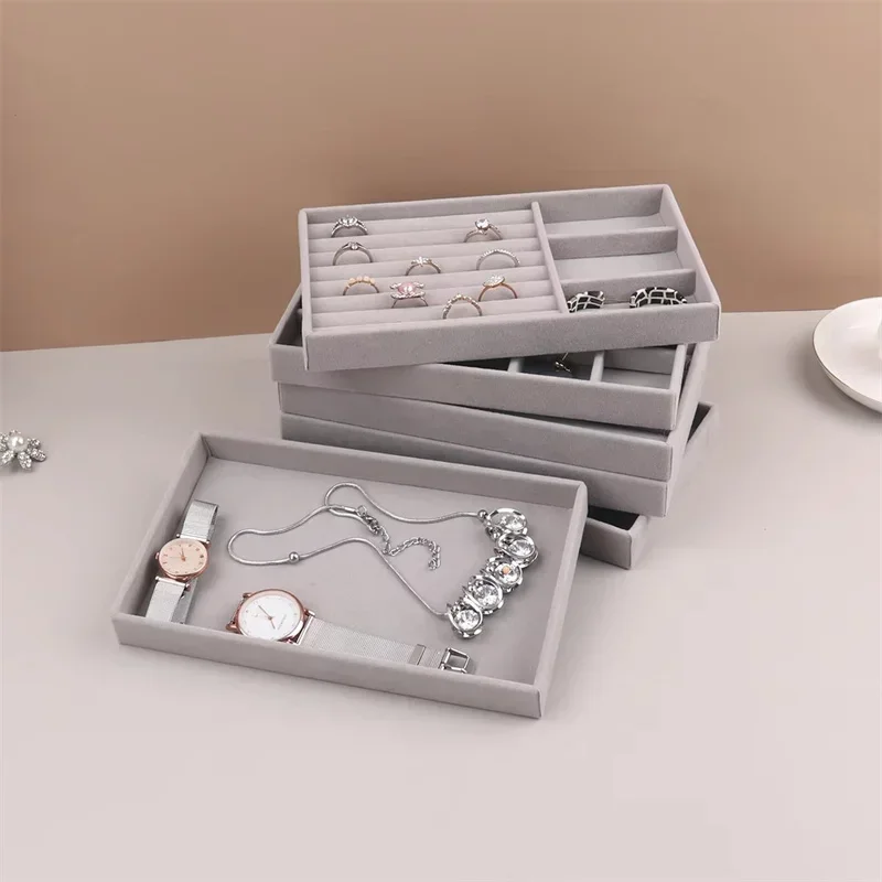Stackable Grey Fabric Tray Rings Earrings Bracelet Storage Holder 21*12.5Cm Jewelry Organizer Box Cufflinks Tie Clip Holder Case