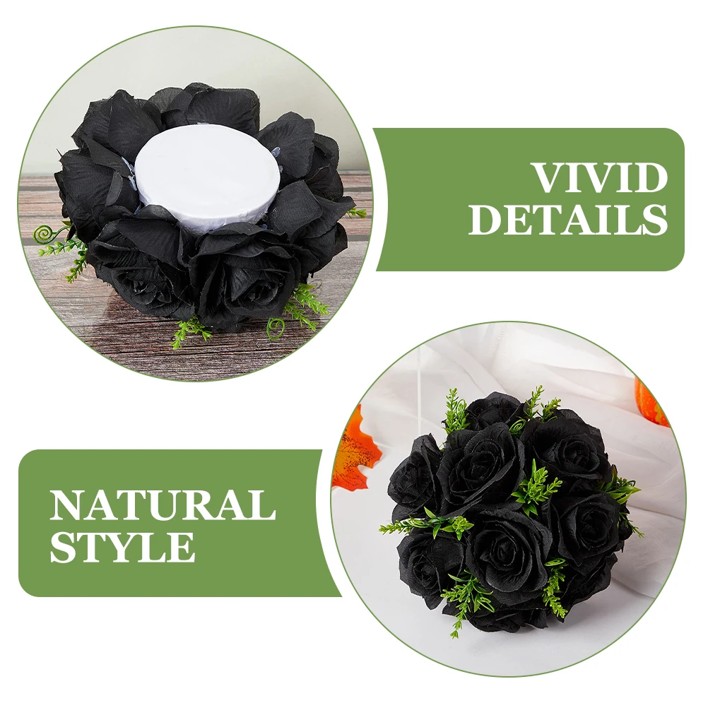 

Black Silk Balls for Centerpiece Decor Gothic Style Showcase Flower Ball Column Road Lead Wreath Halloween Party