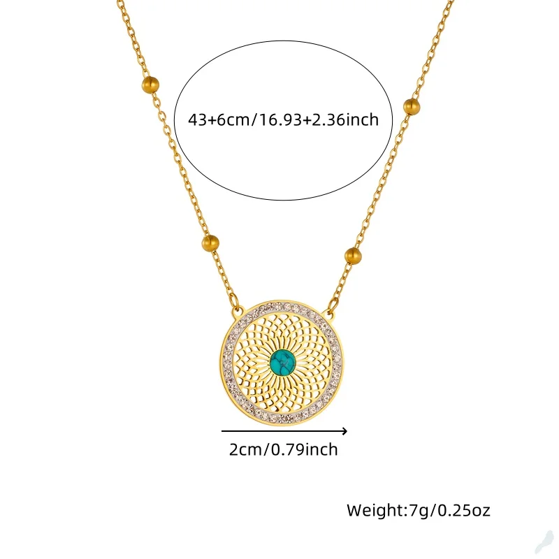 DIEYURO 316L Stainless Steel Turquoise Hollowed Out Leaves Golden Necklace Earrings Girl 2024 New Fashion Jewelry Set Party Gift