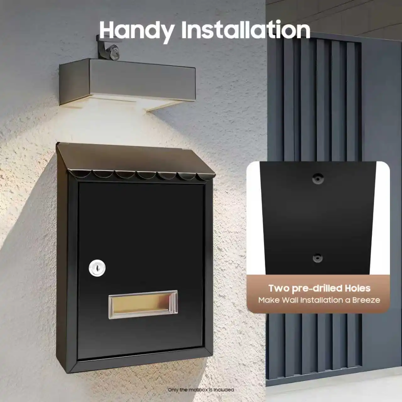 

Black Wall-Mounted Mailbox with Key Lock Rust Resistant Observation Window
