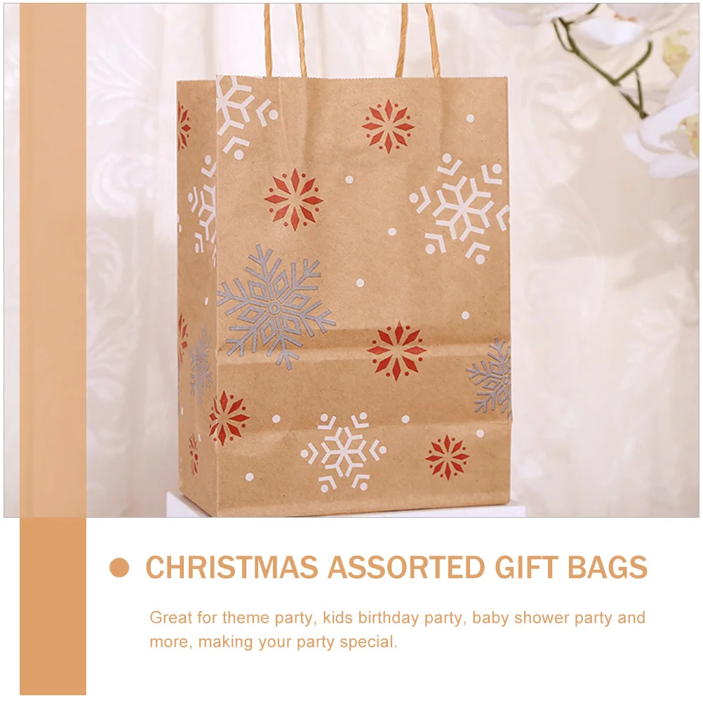 

20Pcs Christmas Gift Bags with Handles Snowflake Print Kraft Paper Goodie Bags for Kids Birthday Baby Shower Xmas Party Favors