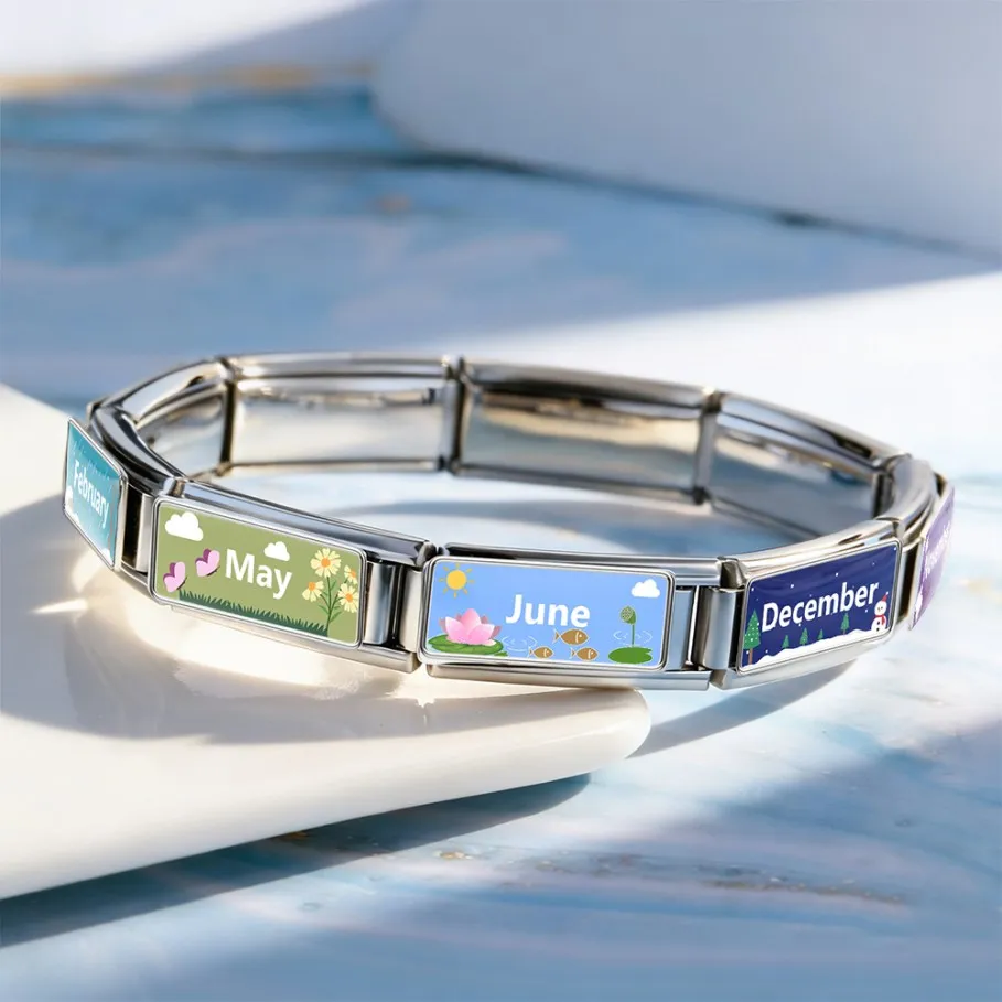 GEMOSA 2026 Neues Original-Design Monats-Serie Italienisches Gliederarmband passend für 9mm Edelstahlarmbänder – Farbenfroher Charm für DIY-Schmuck – Detail 3