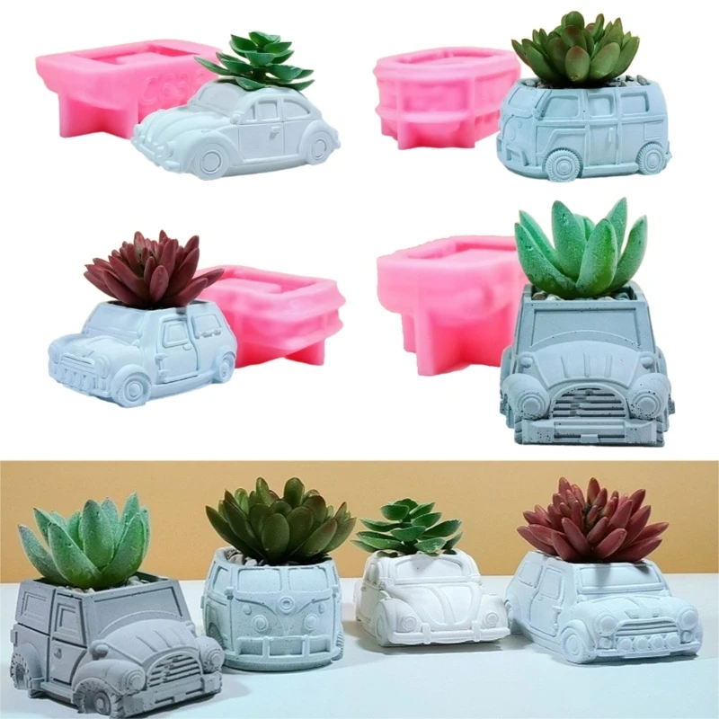 Molde de maceta suculenta para autobús y coche, molde de silicona para macetas de flores de cemento de hormigón, maceta DIY, molde de arcilla de