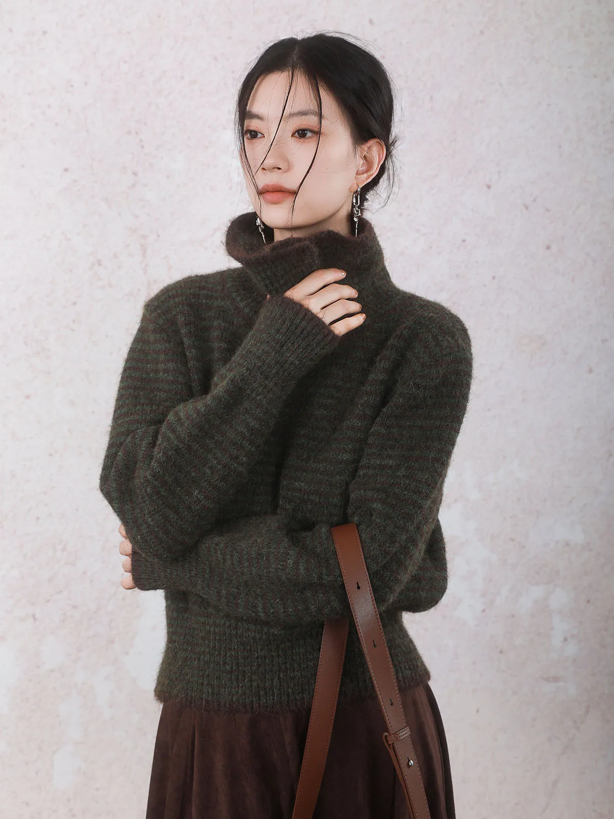 

Retro Collar een Knitted Sweater round Ne Long Sve Loose Fit Women's Faion Autumn Winter Casual Comfortable Knitwear