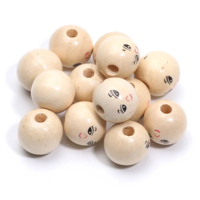 Wood Color 14/18/22mm Smiling Round Balls Beads Bracelets Natural Wood Spacer Beads For Jewelry Making DIY Handmade Accessories