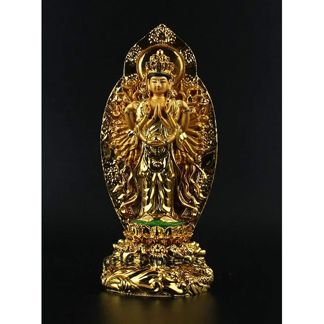 Wholesale Buddha supplies @19CM HOME Family efficacious protective-Talisman Thousand-hand Bodhisattva gilding statue Decoration