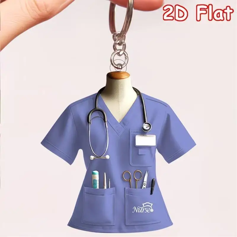 Neues Produkt Kreatives Design Acryl 2D Krankenschwester Kleidung Schlüsselanhänger Taschenanhänger Schlüsselring Dekoration Geschenk zum Krankenschwester-Tag Schmuckgeschenk – Detail 6