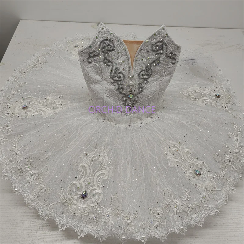 고품질 12 레이어 어린이 소녀 여성 성인 성능 착용 잠자는 숲 속의 아름다움 실버 요정 흰색 전문 발레 의상