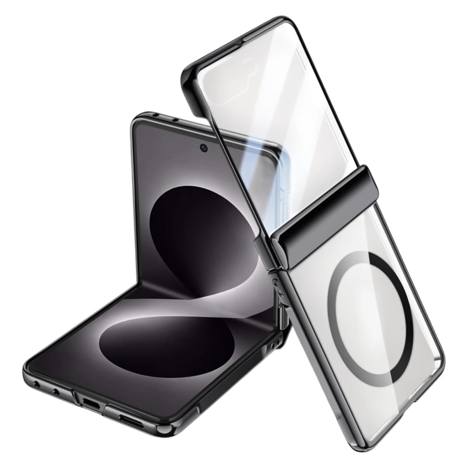 Electroplated Case for Samsung Galaxy Z Flip 8 Magnetic Ring Hinge Protection Shell Film Integrated Clear Back Ultra-Thin