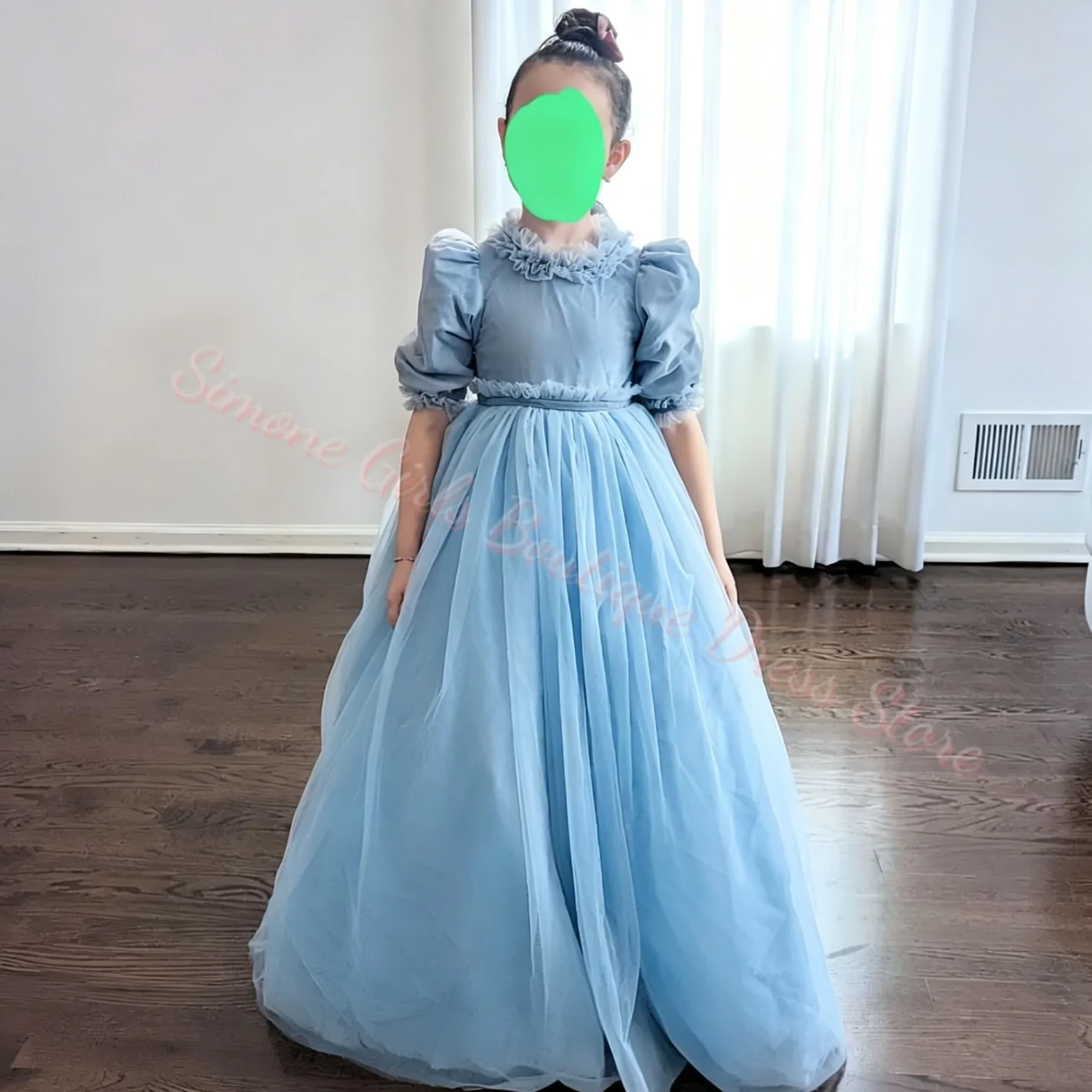 vestidos-azules-para-nina-vestido-de-tafetan-azul-y-blanco-con-mangas-3-4-para-ceremonias-de-boda-recepciones-formales-fiestas-personalizado