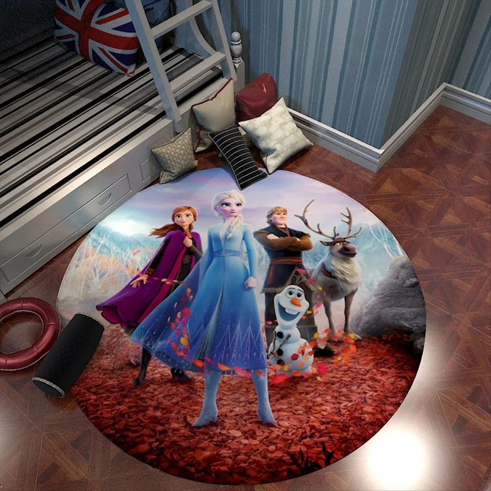 Disney Frozen Princess Elsa Anna Girl Rug Round Carpet 120cm Crawling Game Non-slip Floor Mat for Kids Bedroom Living Room Decor