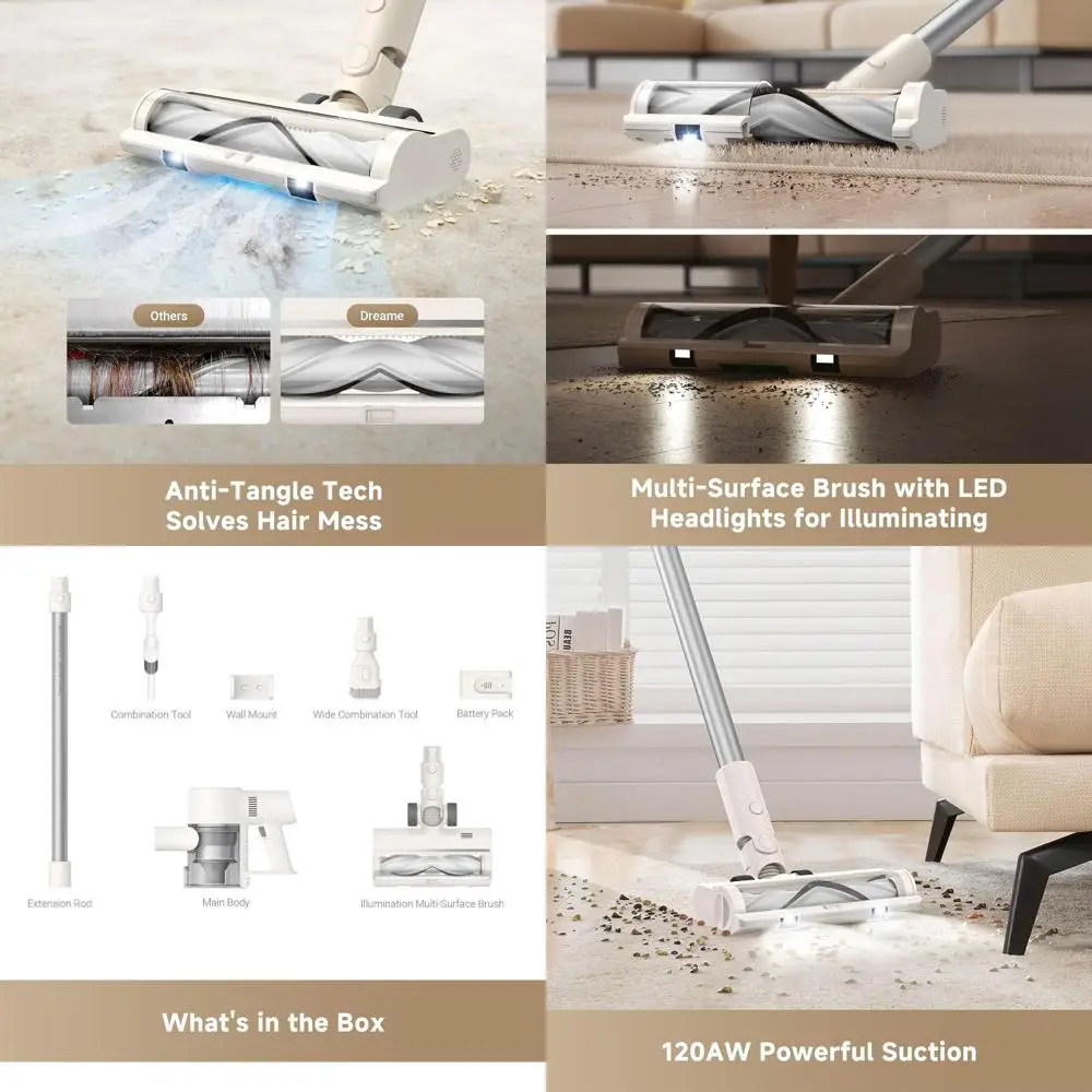 

Мощный пылесос с силой всасывания 120AW, 60 минут работы, светодиодная подсветка, идеально подходит для дома, ковров, твердых полов, шерсти домашних животных.