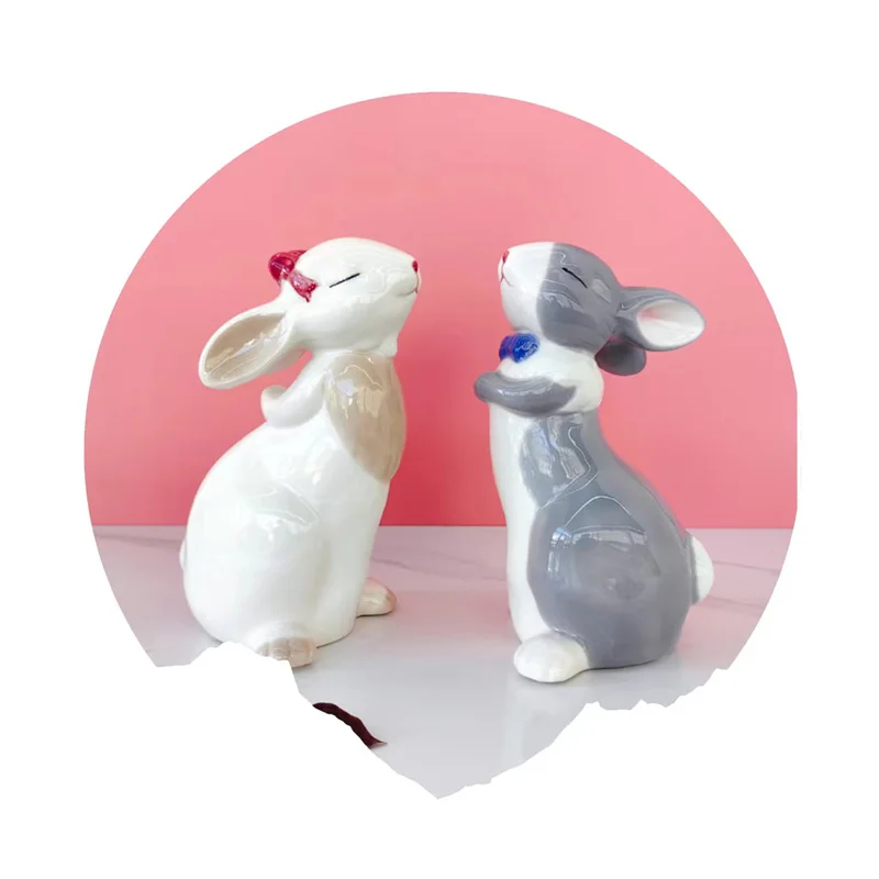 

Modern minimalist style ceramic material New Year animal rabbit couple set decoration living room children's study desktop art