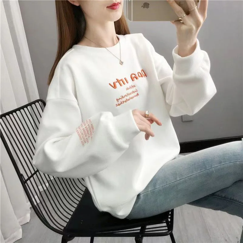 Add Cashmere With Cotton 2024 Autumn And Winter New Fashion Lazy Korean Version Of The Trend Loose Short Hoodie Female Top