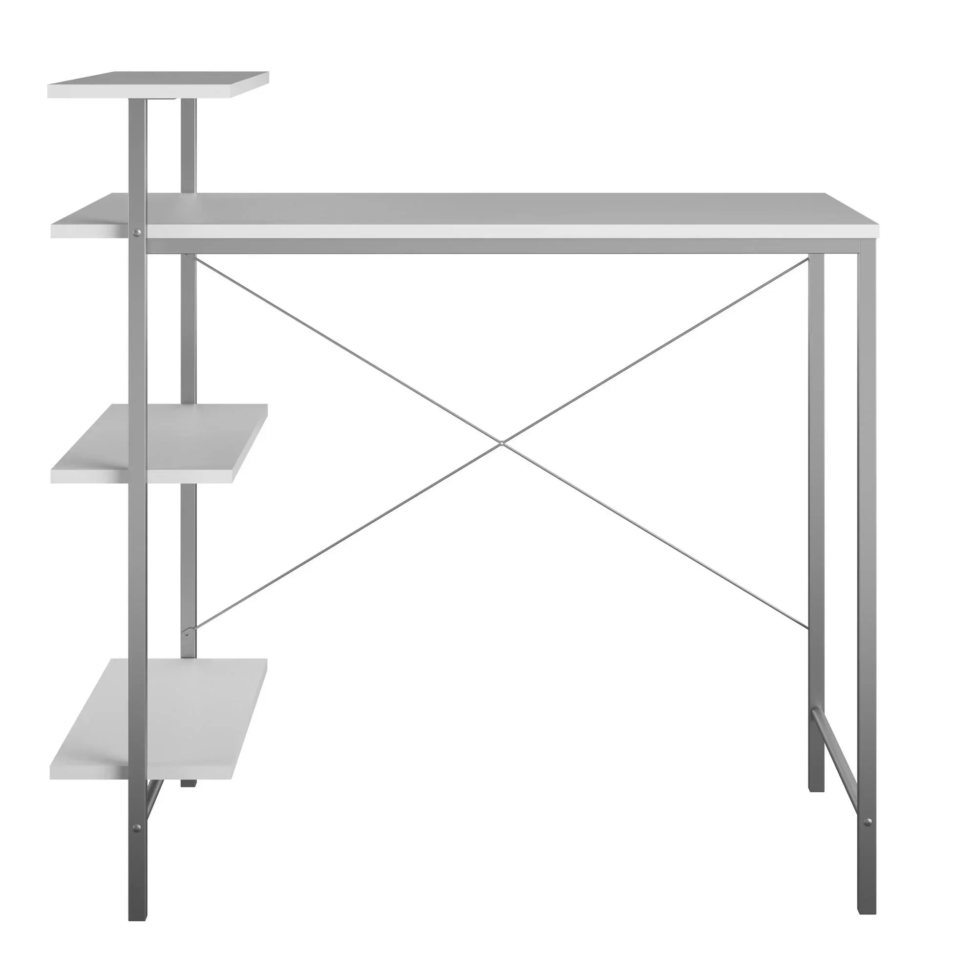 

White Side Storage Desk, with Drawers and Shelves, Compact Study Desk for Home Office, Bedroom, Dorm, Space-Saving