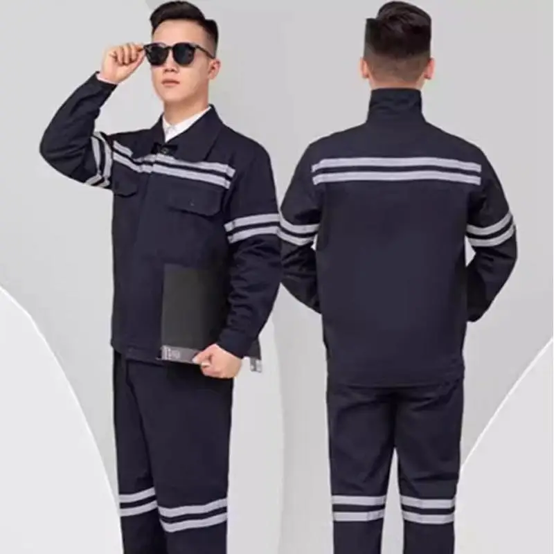 Spring Autumn Long sleeved Cotton Workshop Work Clothes for Men Customize print personalized logo Reflective strip safety coat