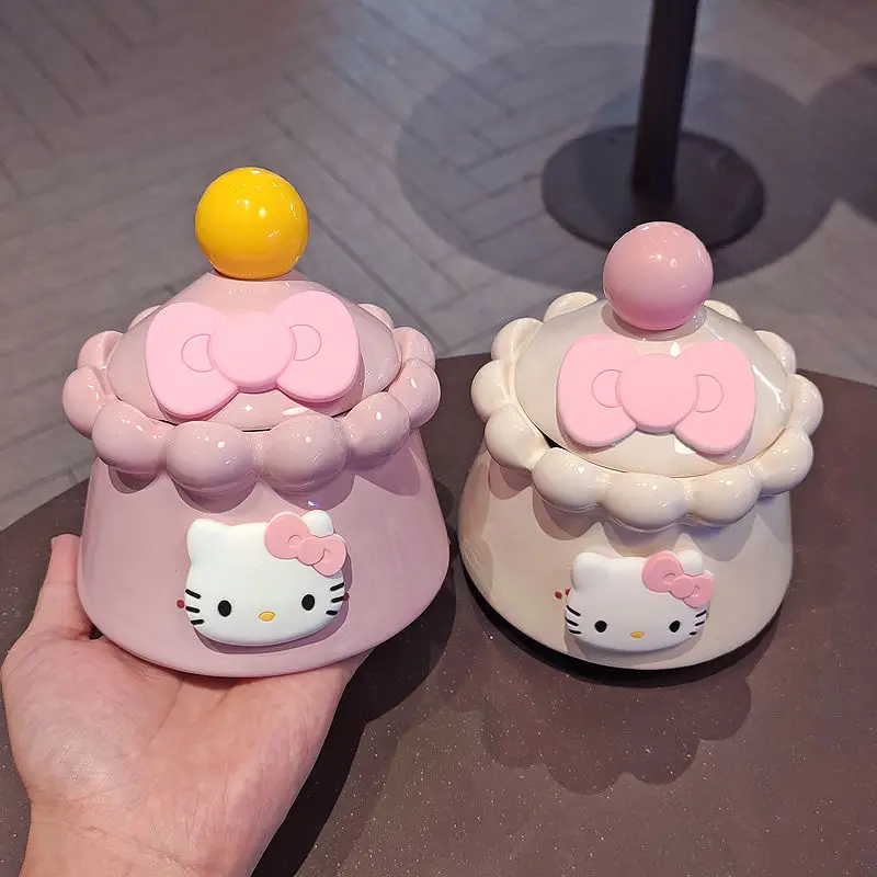 

Kawaii Hello Kitty Sanrio Students Cute Cartoon Ceramic Ashtray Children Home Living Room Ornaments Storage Gifts for Kids