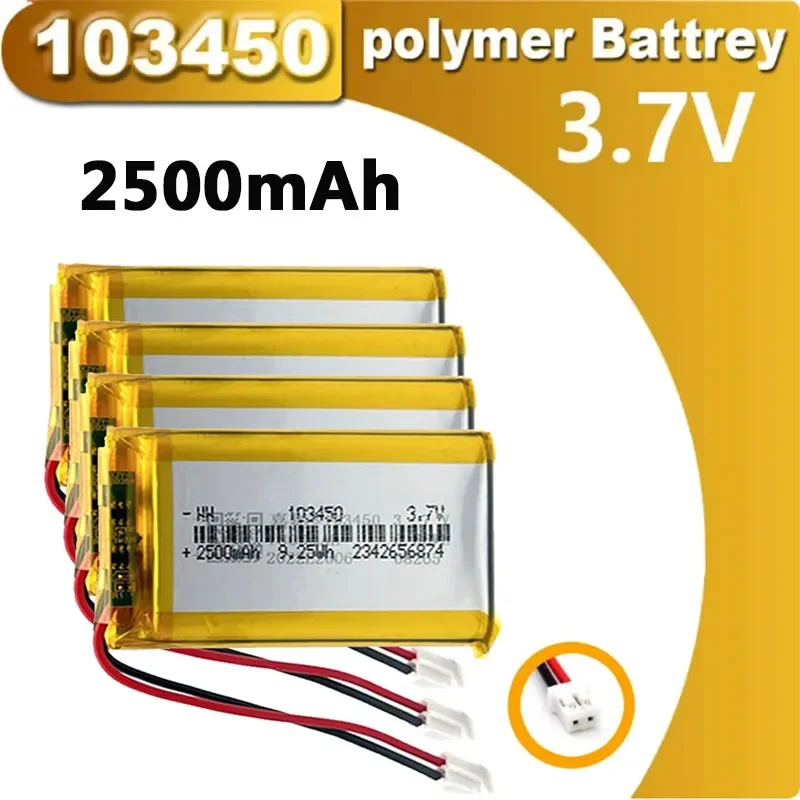 103450 3.7V 2500mAh Polymer Lithium Rechargeable Battery jst PH 2.0mm 2pin plug for Camera GPS navigator MP5 Bluetooth Headset