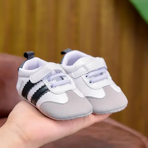 İlkbahar ve Sonbahar Bebek Ayakkabıları, Renk Bloklu Çizgili Velcro Bebek Ayakkabıları, Yumuşak Tabanlı Yenidoğan Yürüyüş Ayakkabıları, 0-12 Ay, Erkek ve Kız Çocuk Ayakkabıları