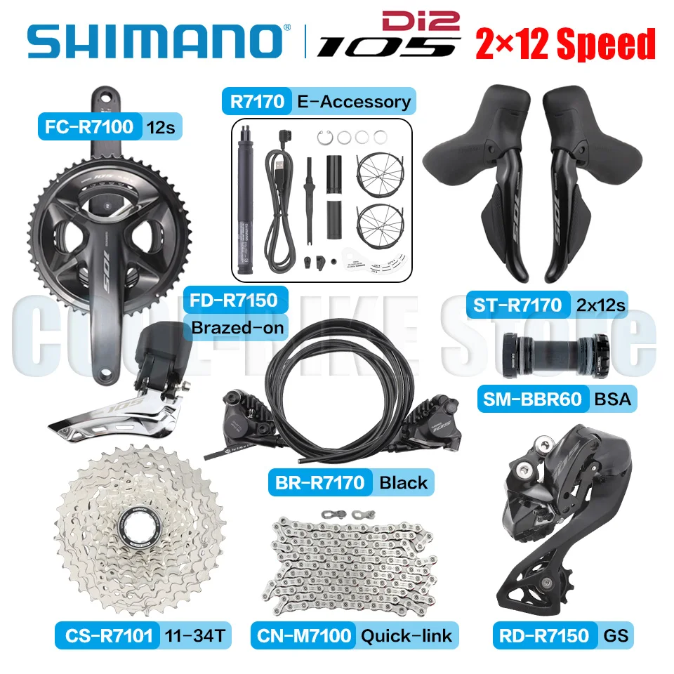 Shimano 105 Series Di2 R7170 Groupset With Crankset/Electronic