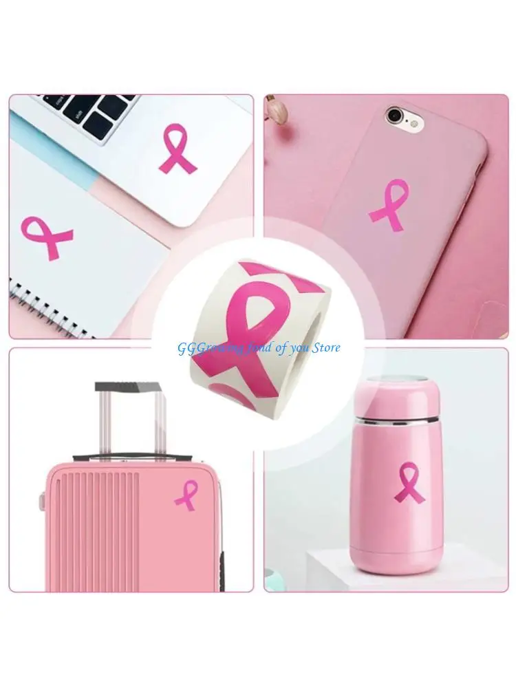 

H9EB Pink Sticker Ribbon Sticker Breasts Awareness Ribbon Sticker for Event Decoration Giveaways and Fundraising