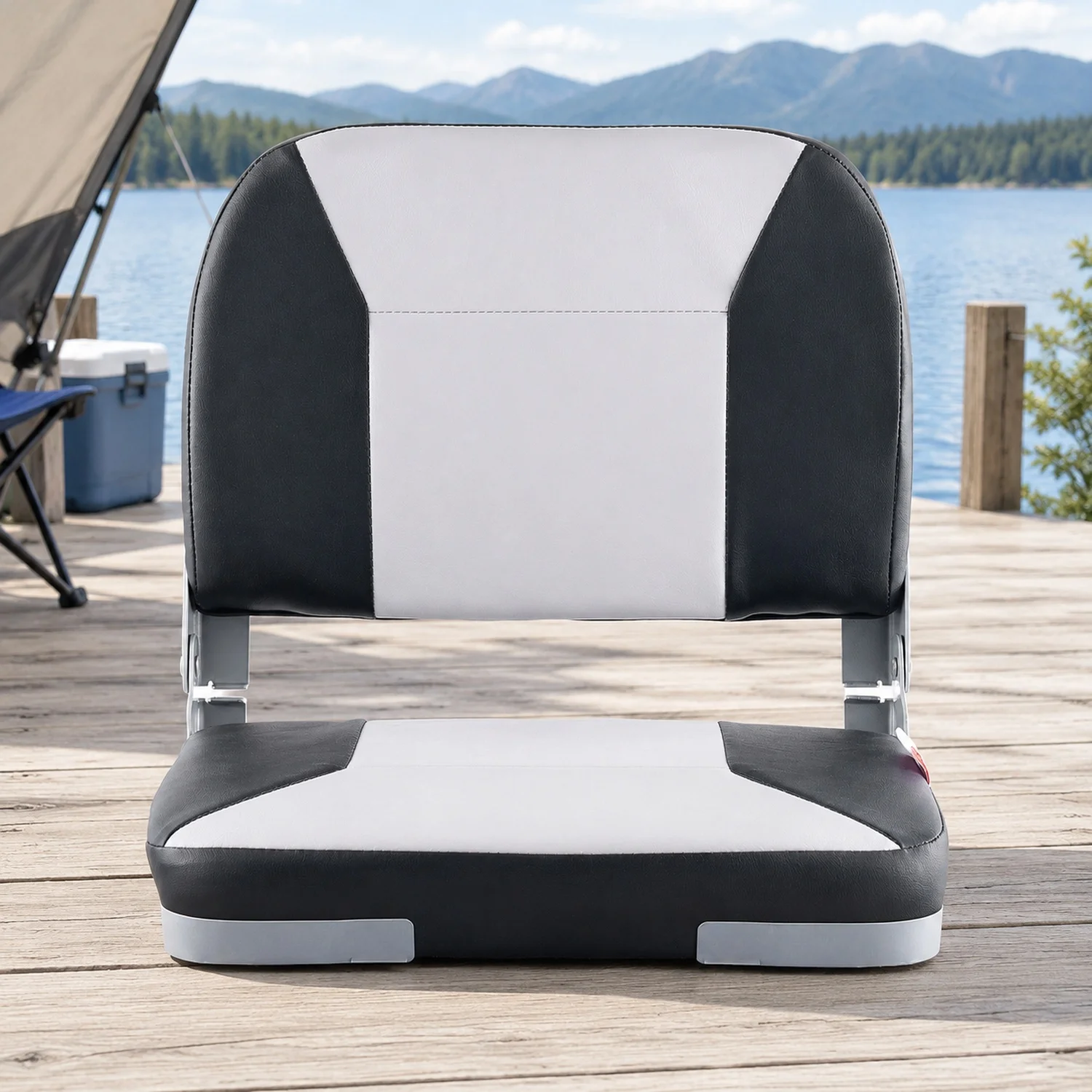 Boat Seat, Low Backrest, Folding Fishing with Thickened Sponge Cushion & Waterproof PVC Leather, Aluminum Alloy Hinges, Flip Up