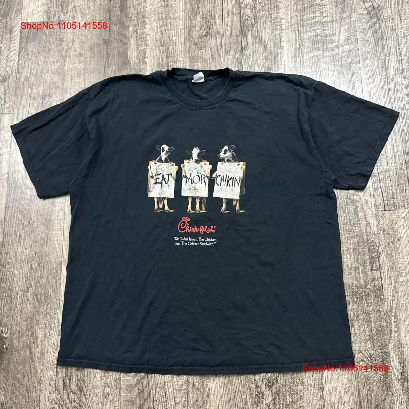 Vintage Chick Fil A Promo camiseta vaca pollo Humor restaurante negro 2XL vintage lavado moda transpirable gráfico Casual suave
