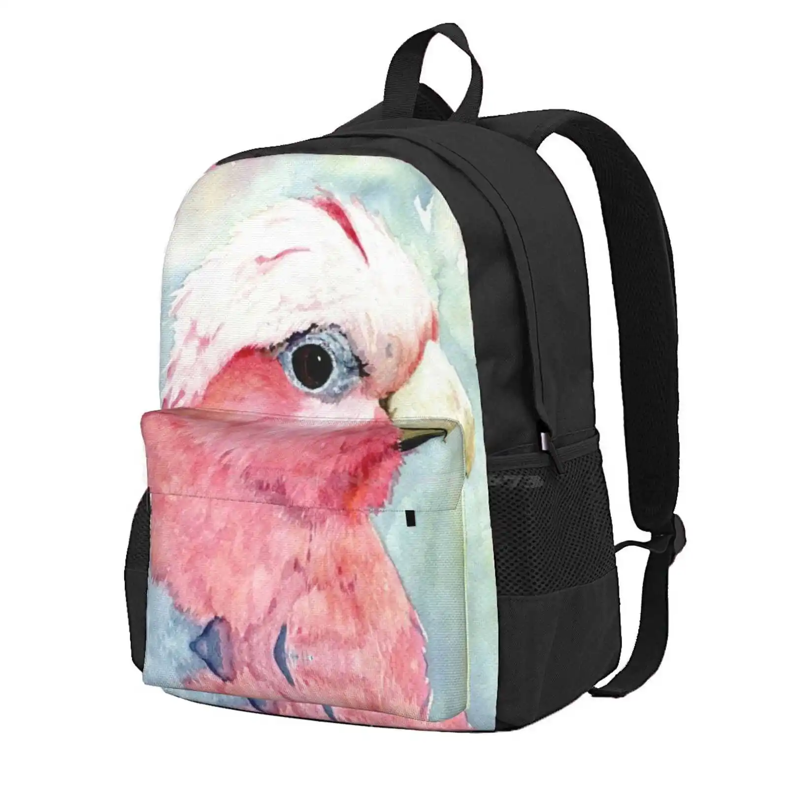 Australian Galah Cockatoo Watercolour Painting Hot Sale Schoolbag Backpack Fashion Bags Animal Galah Head Birds Bird Art