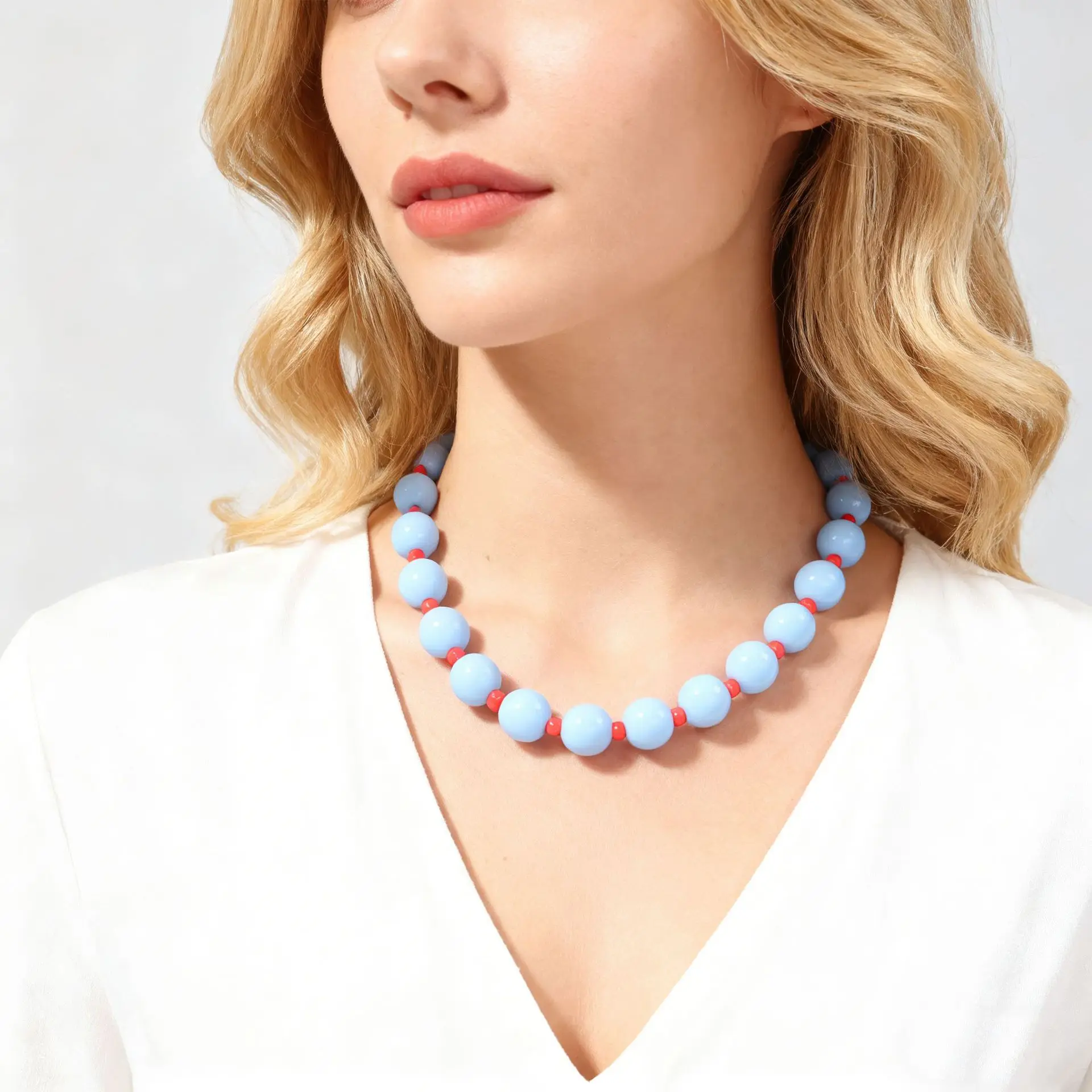 Bohemian Casual Dopamine Colorful Acrylic Beaded Necklace Suitable for Women's Daily Vacation Wear