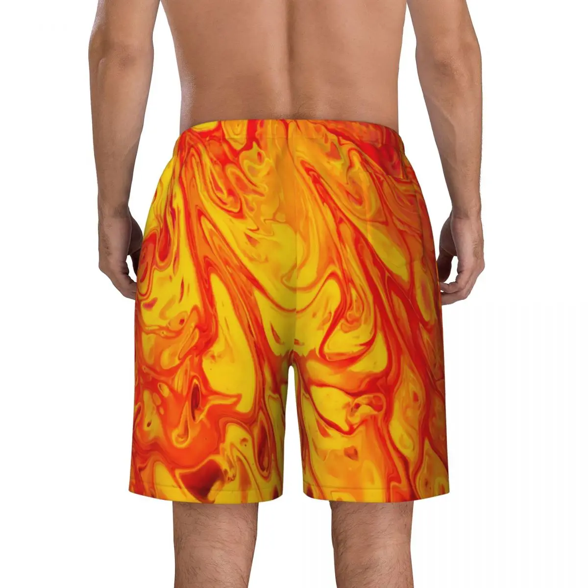 Men's Board Shorts Marble Fire Casual Swim Trunks Abstract Print Comfortable Running High Quality Plus Size Beach Shorts