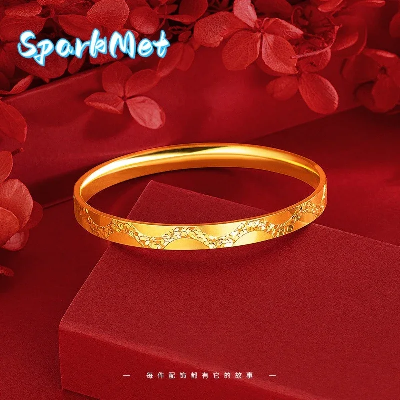 

Браслет-кольцо Sparkmet Luxury для женщин, из настоящего золота 9999 пробы, 24K, с эффектом зеркального блеска и имитацией битого льда