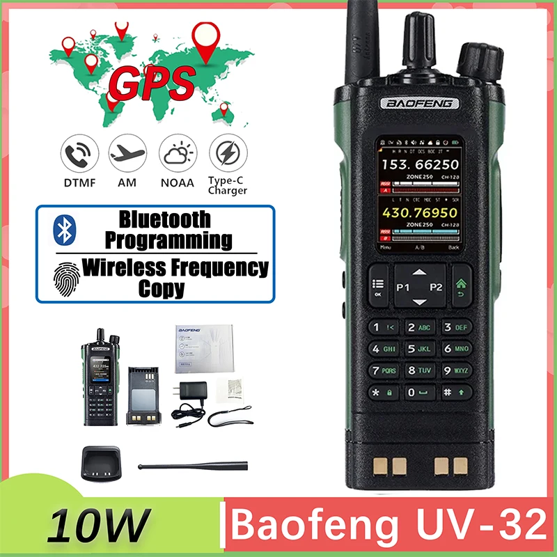 UV 32 Baofeng GPS Walkie Talkie 10W Long Range Portable Multi Band APP Wireless Copy Frequency USB-C Charger Upgraded UV-25M New