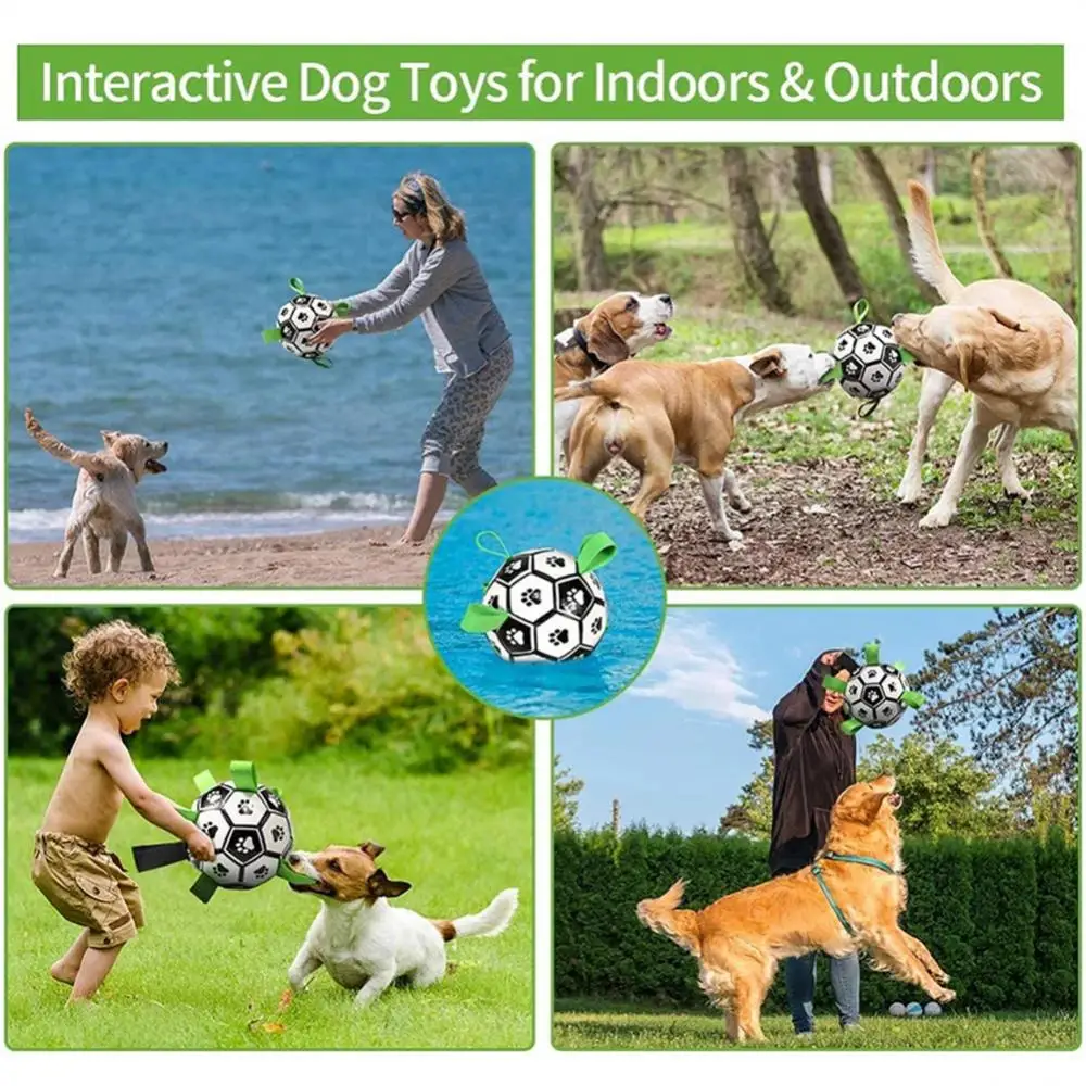 Dog Toys Interactive Pet Football Toys with Grab Tabs Dog Outdoor Training Soccer Pet Bite Chew Balls for Dog Accessories