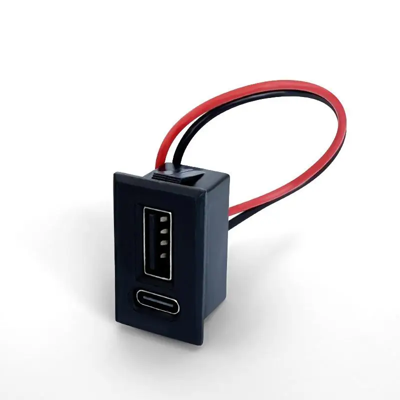 [E] USB Female Base Type-C Double-Layer Socket Lamp Charging Socket Power Phone Socket With Cable Connector