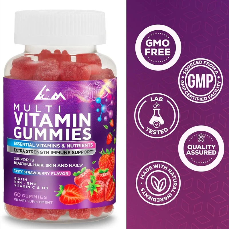 

Adult gummy multivitamin, suitable for both men and women - immune health support, berry flavored -60 capsules