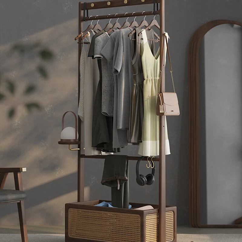 

Black Solid Wood Coat Racks Bedroom Balcony Floor Vintage Coat Racks Minimalist Modern Recibidor De Entrada Mueble Furniture