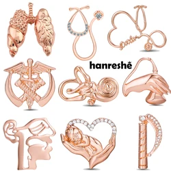 Hanreshe Medical Rose Gold Color Pins Lung Stethoscope Intubation Brooch Lapel Badges Medicine Jewelry for Doctor Nurse