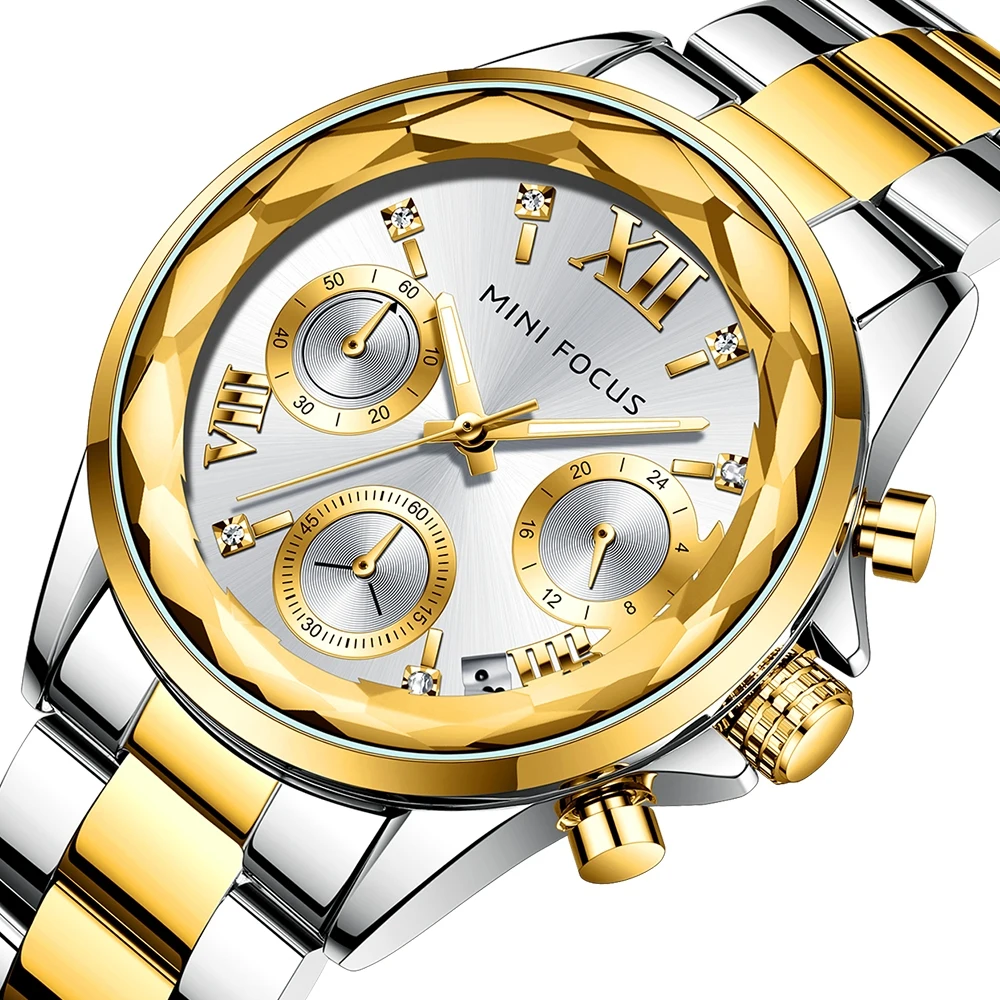 MINI FOCUS Women Luxury Quartz Watch Petal Dial Stainless Steel Bracelet Waterproof Elegant Watch