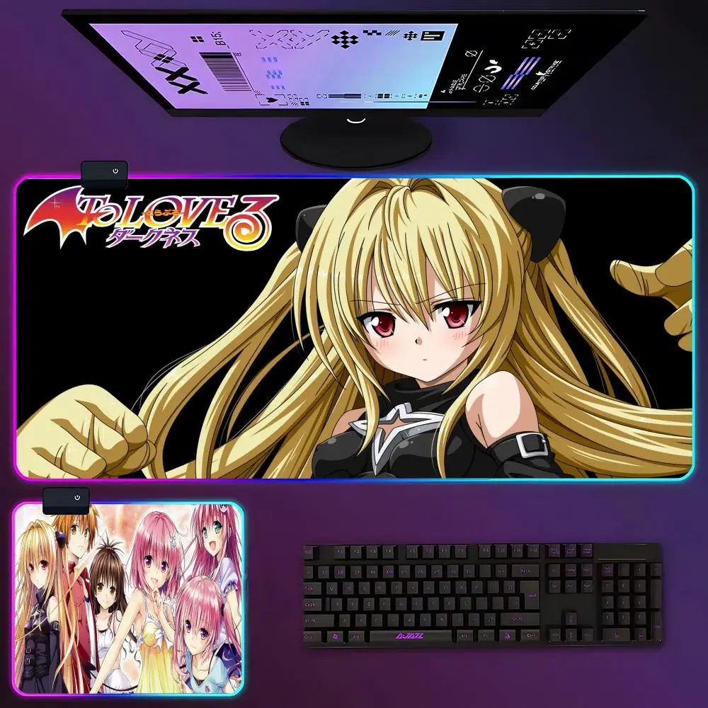 

MINISO-Anime To Love-Ru Mouse Pad RGB Luminous 900X400mm Large Table Mat Non-slip Extra Large Game Office Mouse Pad