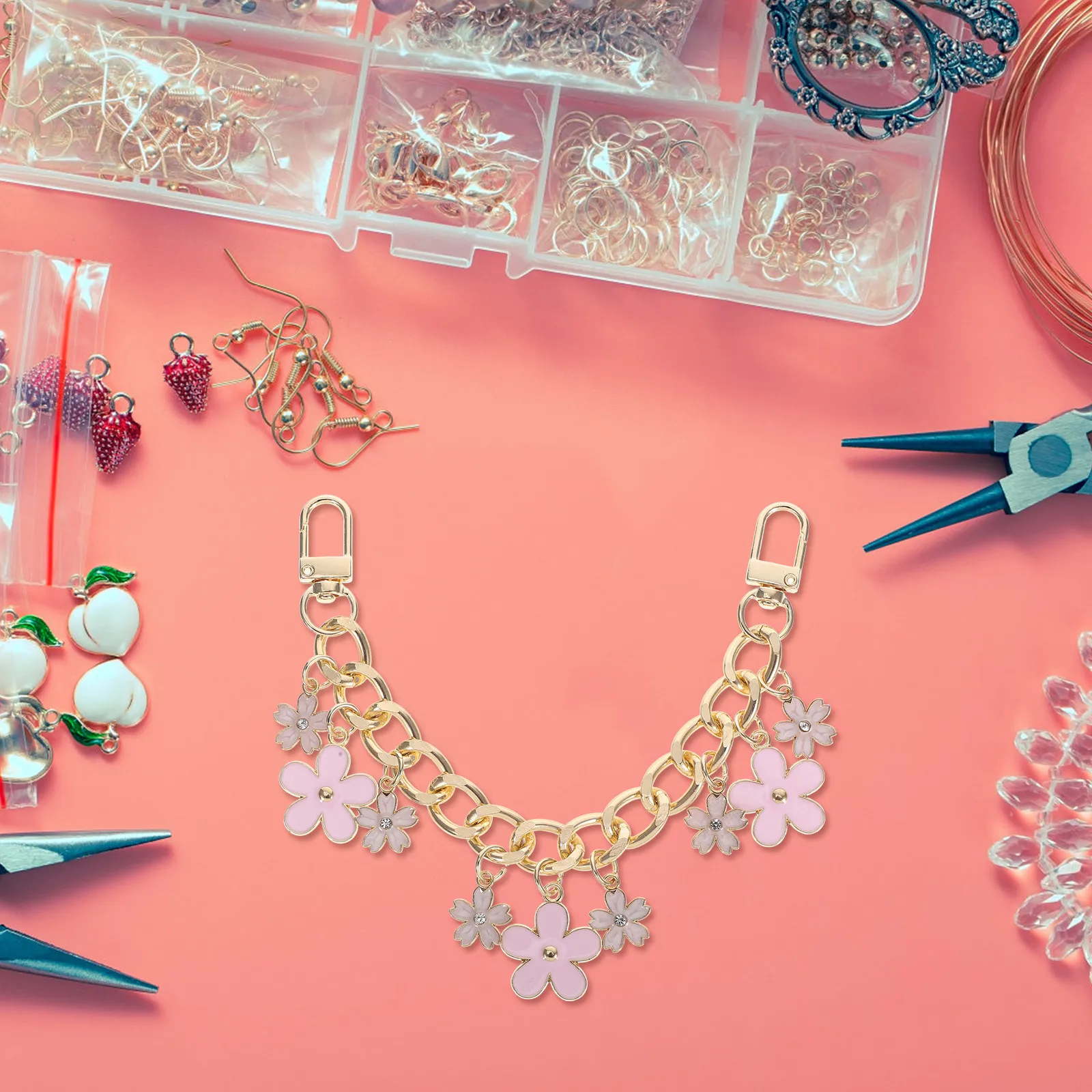 Alloy Flower Chain for Bag Extender Fashion Purse Strap Replacement Wallet Charm Decorative Chain for Handbag Accessories