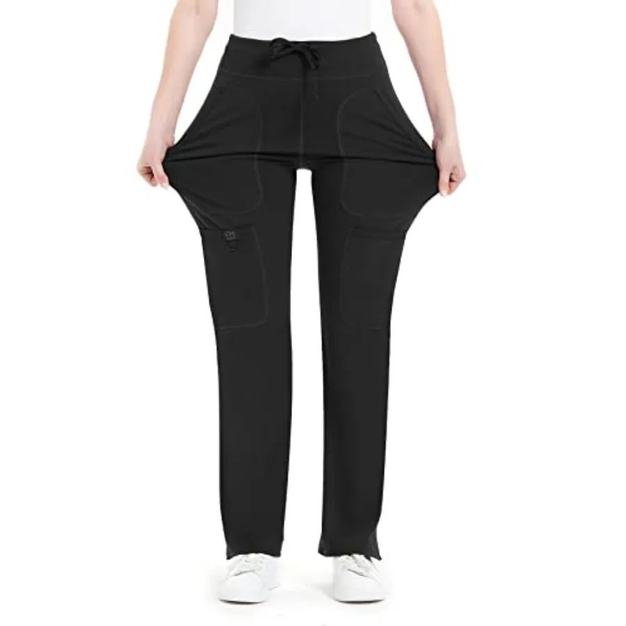 

QBK Yoga Scrub Pants Women Mid Rise Yoga Work Pants- Five Pocket Cargo Scrub Pant