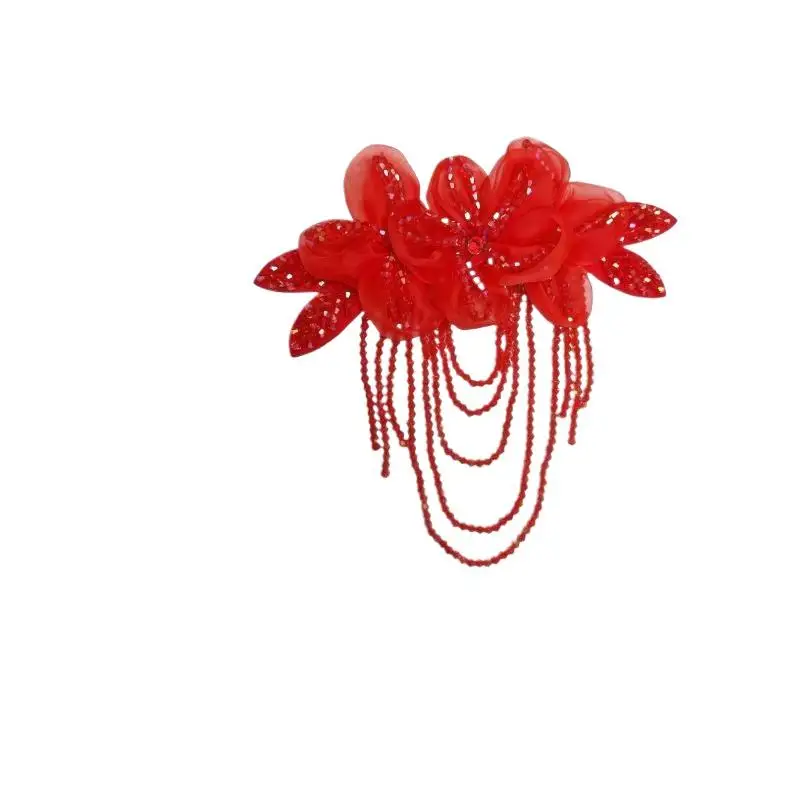 1 Stück Modische Perlenverzierung Blumen-Applikation Abnehmbare Quaste DIY Näh-Aufkleber Kristall-Chiffon Bühnenkleidung Schulterriemen – Detail 6